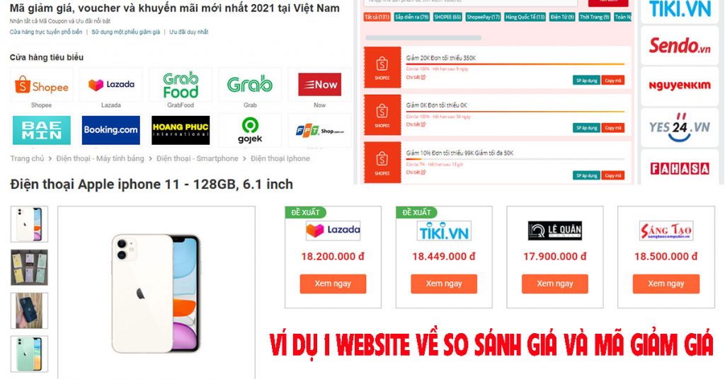 Ví dụ về website so sán giá và mã giảm giá ở thị trường Việt Nam
